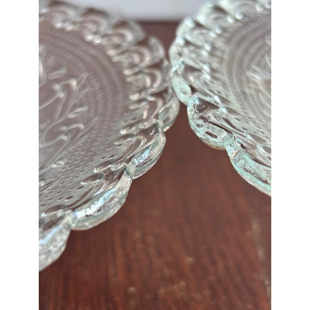 Vintage Clear Pressed Glass Pedestal Cupcake Stands Scalloped Edge Set of 2 - 8" - Picture 8 of 8